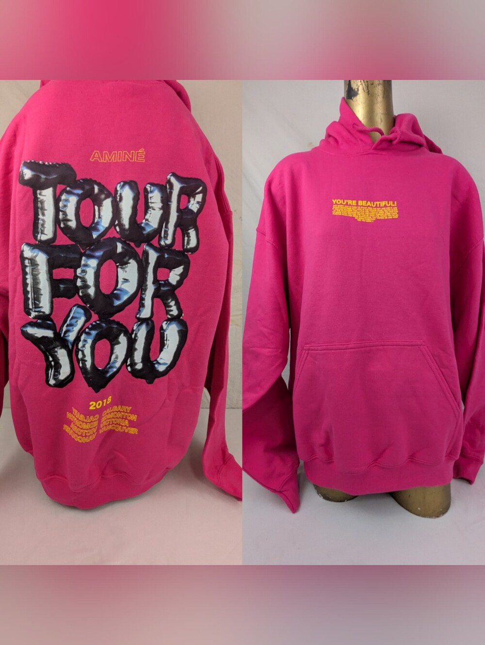 Anime NWOT 2017 Tour For You Concert Hoodie Hot Pink Double Sided Large Unisex